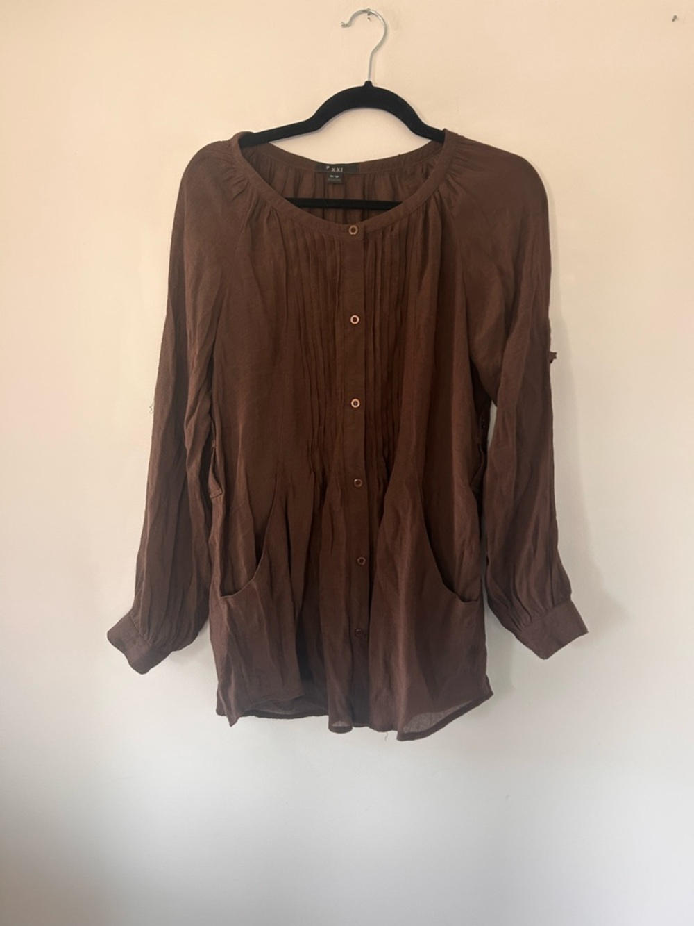 Lightweight Brown Button-Front Boho Top